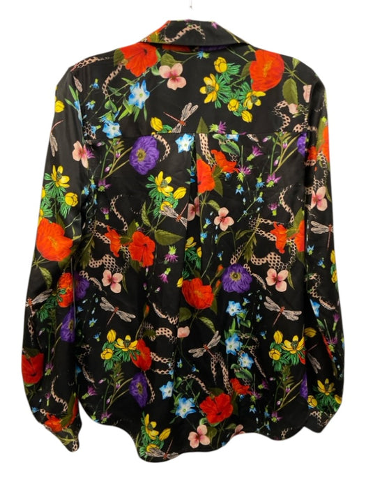 L'agence Size XS Black & Multi Silk Flora & Fauna Button Up Long Sleeve Top Black & Multi / XS