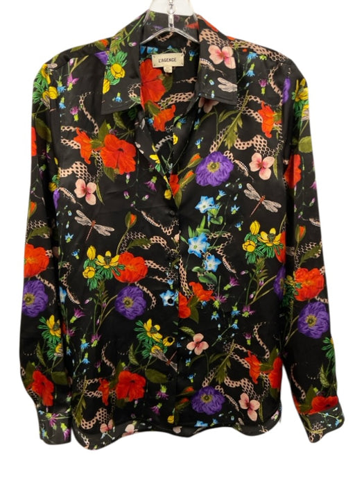 L'agence Size XS Black & Multi Silk Flora & Fauna Button Up Long Sleeve Top Black & Multi / XS
