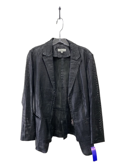 Anatomie Size S Black Sheep Leather Blazer Perforated Zip Front Sheer Jacket Black / S