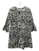 Double J Size XS Cream & Black Cotton Abstract Back Zip Trumpet Sleeve Dress Cream & Black / XS