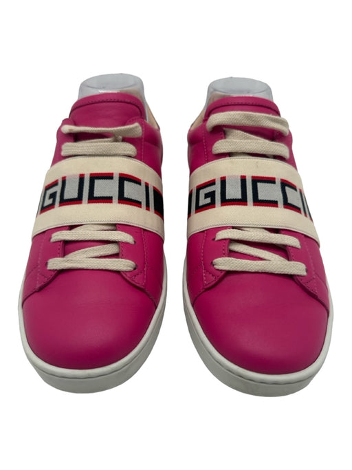 Gucci Shoe Size 37.5 Pink Multi Leather Lace Up Low Top Sneakers Pink Multi / 37.5