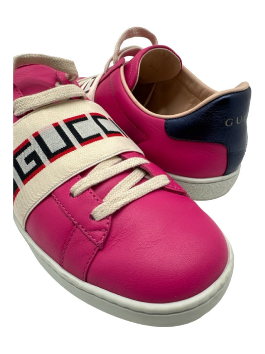 Gucci Shoe Size 37.5 Pink Multi Leather Lace Up Low Top Sneakers Pink Multi / 37.5