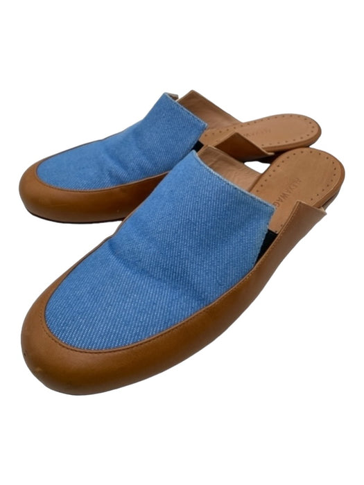 Alexa Wagner Shoe Size 39 Brown & Blue Leather & Denim round toe Open Heel Mules Brown & Blue / 39