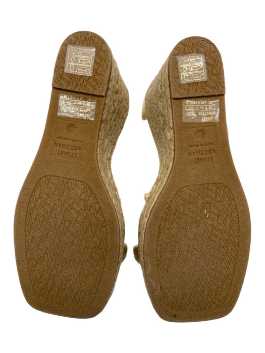 Stuart Weitzman Shoe Size 8 Gold & Beige Leather open toe Ankle Strap Wedges Gold & Beige / 8
