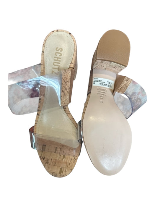 Schutz Shoe Size 6 Tan & Clear Cork PVC Block Heel Sandals Tan & Clear / 6