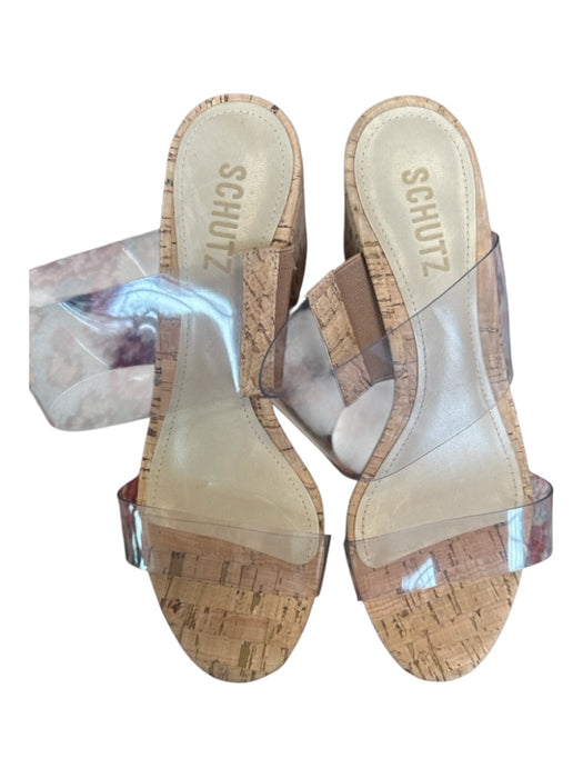 Schutz Shoe Size 6 Tan & Clear Cork PVC Block Heel Sandals Tan & Clear / 6