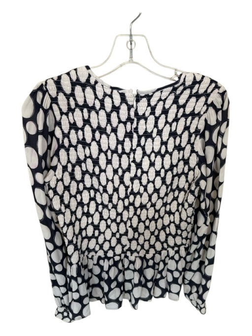 Tyler Boe Size S Navy & white Viscose Smocked Polka Dot Long Sleeve Back Zip Top Navy & white / S