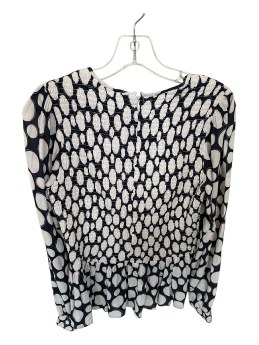Tyler Boe Size S Navy & white Viscose Smocked Polka Dot Long Sleeve Back Zip Top Navy & white / S