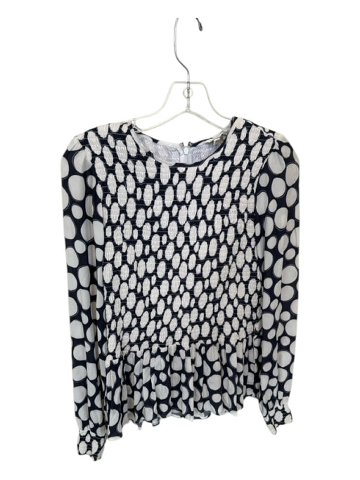 Tyler Boe Size S Navy & white Viscose Smocked Polka Dot Long Sleeve Back Zip Top Navy & white / S