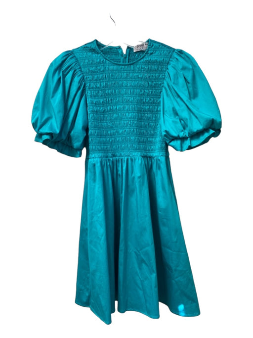 Crosby Size Est XS Teal Green Cotton Blend Half Puff Sleeve Stretch bodice Dress Teal Green / Est XS
