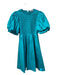 Crosby Size Est XS Teal Green Cotton Blend Half Puff Sleeve Stretch bodice Dress Teal Green / Est XS