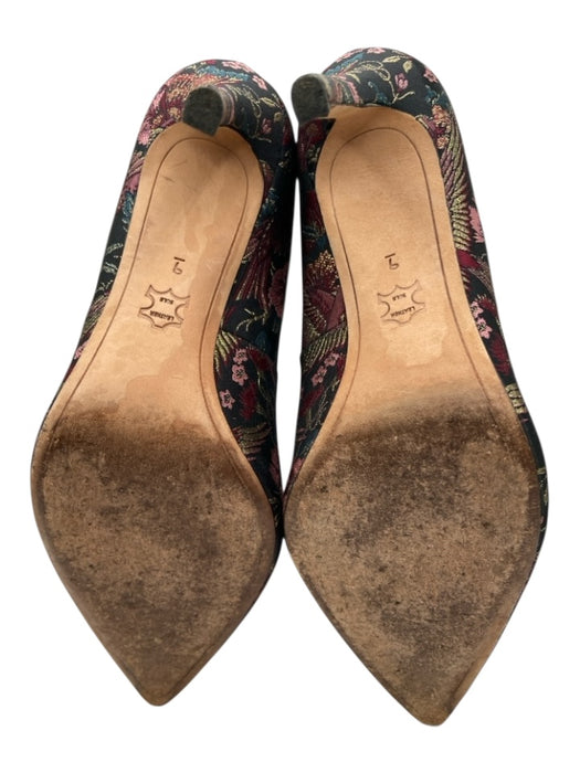 Sam Edelman Shoe Size 9 dark green, pink, gold Leather Lined Brocade Pumps dark green, pink, gold / 9