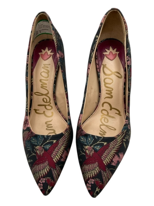 Sam Edelman Shoe Size 9 dark green, pink, gold Leather Lined Brocade Pumps dark green, pink, gold / 9