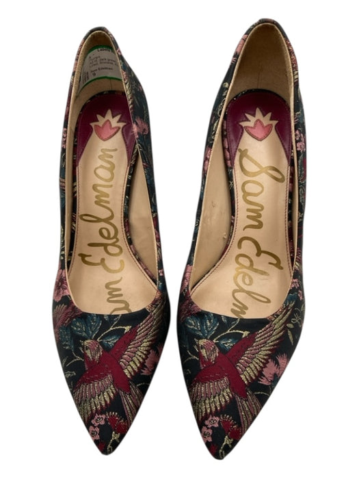 Sam Edelman Shoe Size 9 dark green, pink, gold Leather Lined Brocade Pumps dark green, pink, gold / 9