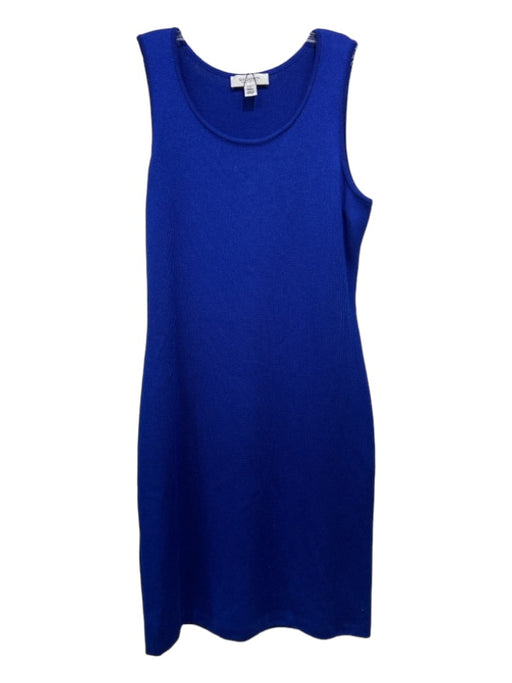 St John Collection Size 12 Blue Wool Blend Round Neck Sleeveless Knit Midi Dress Blue / 12