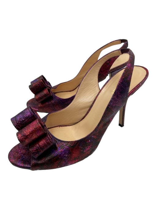 Kate Spade Shoe Size 9.5 Red & Purple Leather Crackle Peep Toe Slingback Pumps Red & Purple / 9.5