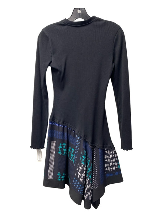 Derek Lam 10 Crosby Size 2 Black, Blue & Green Cotton Blend Mock Neck Dress Black, Blue & Green / 2