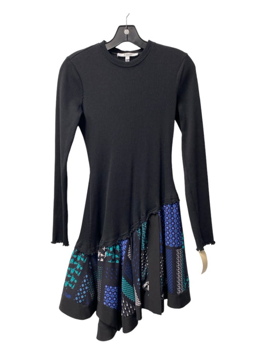 Derek Lam 10 Crosby Size 2 Black, Blue & Green Cotton Blend Mock Neck Dress Black, Blue & Green / 2