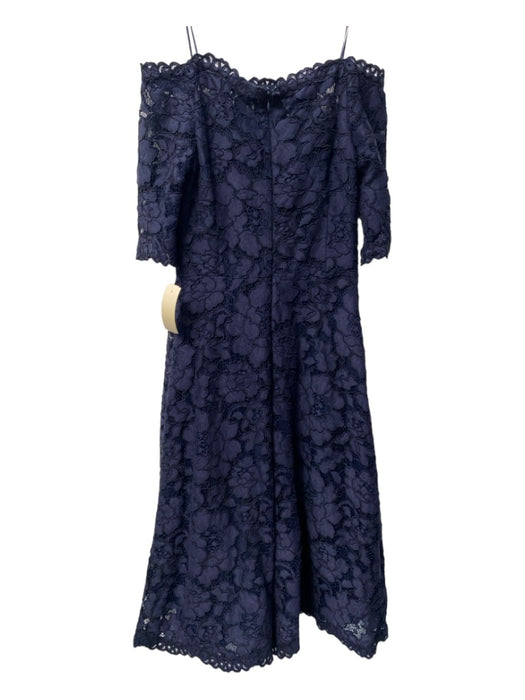 Teri Jon Size 2 Navy Polyester Lace Overlay Long Sleeve Boat Neck Back Zip Dress Navy / 2