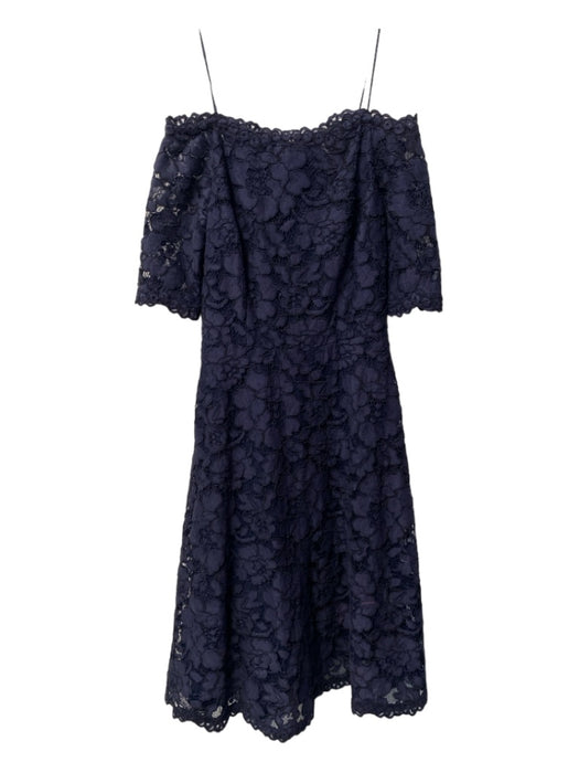 Teri Jon Size 2 Navy Polyester Lace Overlay Long Sleeve Boat Neck Back Zip Dress Navy / 2