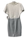 Ted Baker Size 1 White & Gray V Neck Short Sleeve Textured Knee length Dress White & Gray / 1