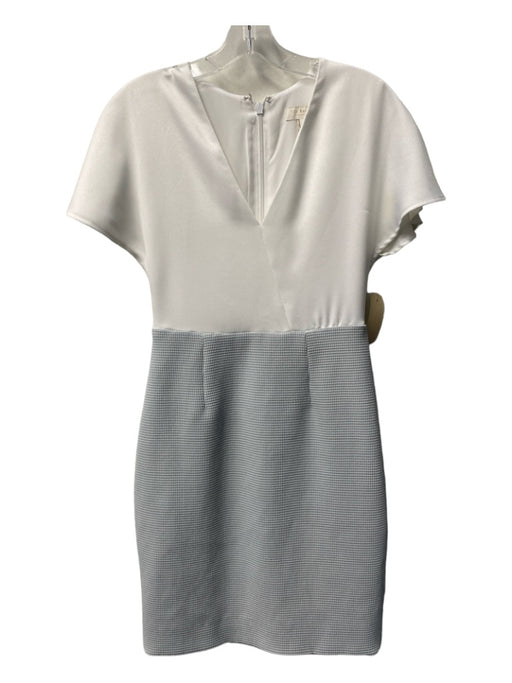 Ted Baker Size 1 White & Gray V Neck Short Sleeve Textured Knee length Dress White & Gray / 1