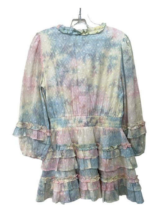 Cake for Dinner Size S Pink Blue & Yellow Rayon Tie Dye Ruffle Neckline Dress Pink Blue & Yellow / S