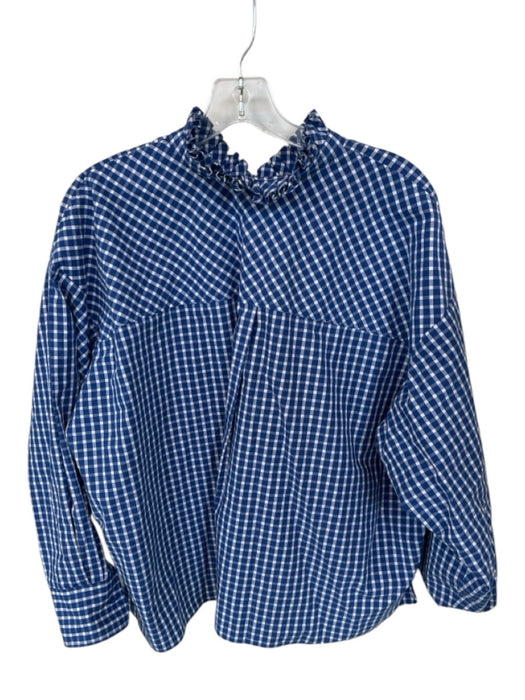 Isabel Marant Size 34/XS Blue & White Cotton Long Balloon Sleeve Checkered Top Blue & White / 34/XS
