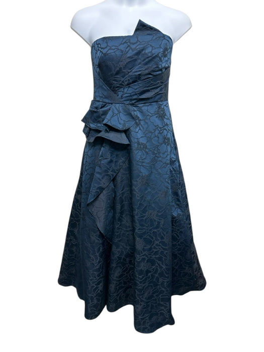 ML Monique Lhuillier Size XL Dark Blue Polyester Floral Strapless Gown Dark Blue / XL