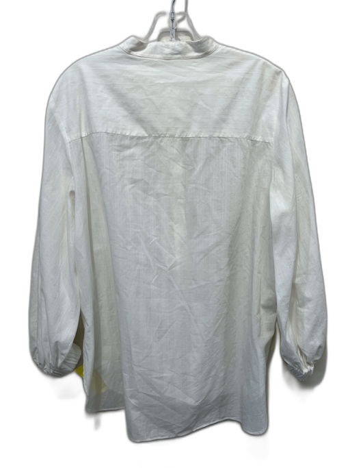 Tibi Size M White Cotton Long Sleeve Half Button Ruffle Detail Stripe Top White / M