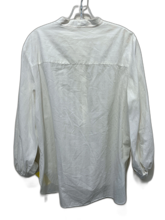 Tibi Size M White Cotton Long Sleeve Half Button Ruffle Detail Stripe Top White / M