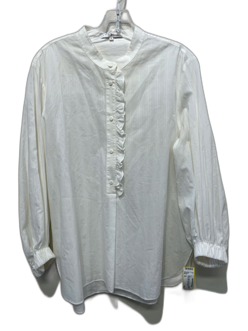 Tibi Size M White Cotton Long Sleeve Half Button Ruffle Detail Stripe Top White / M