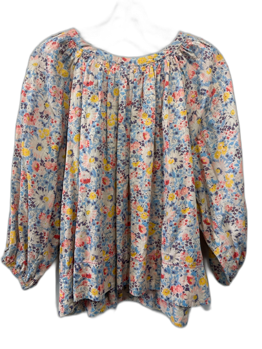 The Great Size XS Beige, Blue & Multi Cotton Floral 3/4 puff sleeve Top Beige, Blue & Multi / XS