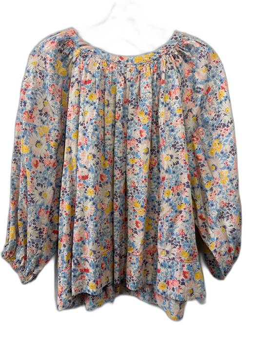 The Great Size XS Beige, Blue & Multi Cotton Floral 3/4 puff sleeve Top Beige, Blue & Multi / XS