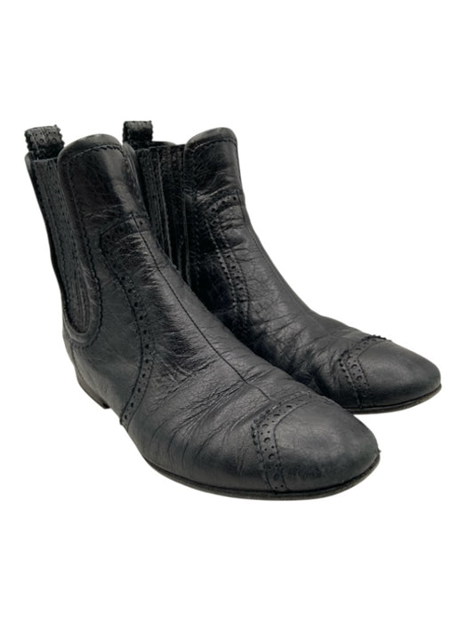 Balenciaga Shoe Size 36.5 Black Leather Elastic Scalloped Chelsea Ankle Booties Black / 36.5