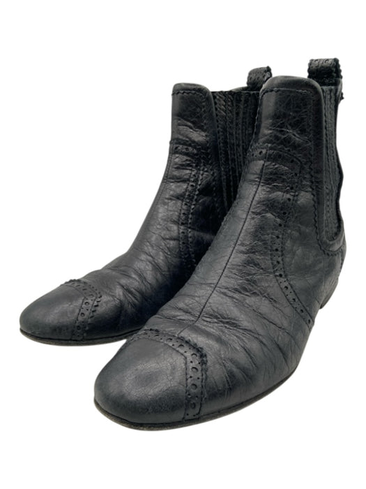 Balenciaga Shoe Size 36.5 Black Leather Elastic Scalloped Chelsea Ankle Booties Black / 36.5