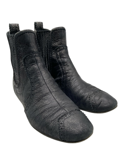 Balenciaga Shoe Size 36.5 Black Leather Elastic Scalloped Chelsea Ankle Booties Black / 36.5