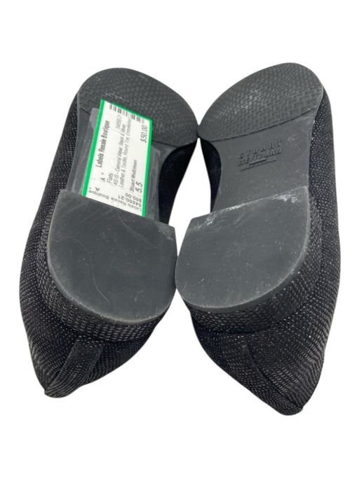 Stuart Weitzman Shoe Size 5.5 Black & Silver Leather & Textile Round Toe Flats Black & Silver / 5.5