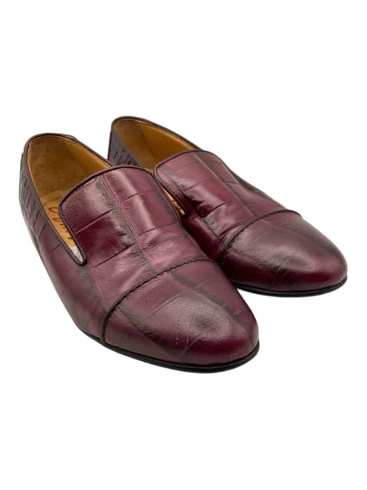 Lanvin Shoe Size 36 Burgundy Red Croc Leather Almond Toe Block Heel Loafers Burgundy Red / 36