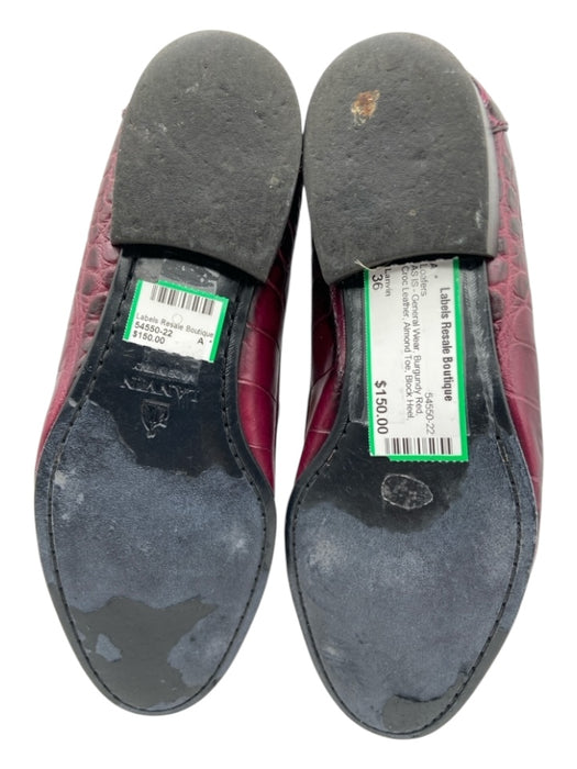 Lanvin Shoe Size 36 Burgundy Red Croc Leather Almond Toe Block Heel Loafers Burgundy Red / 36