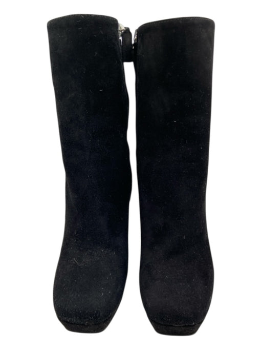 Prada Shoe Size 36 Black Leather Suede Side Zip Square Toe Wedge Boots Black / 36