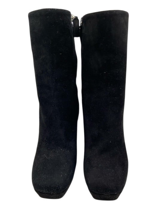 Prada Shoe Size 36 Black Leather Suede Side Zip Square Toe Wedge Boots Black / 36