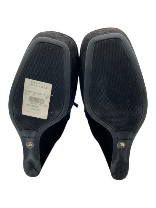 Prada Shoe Size 36 Black Leather Suede Side Zip Square Toe Wedge Boots Black / 36