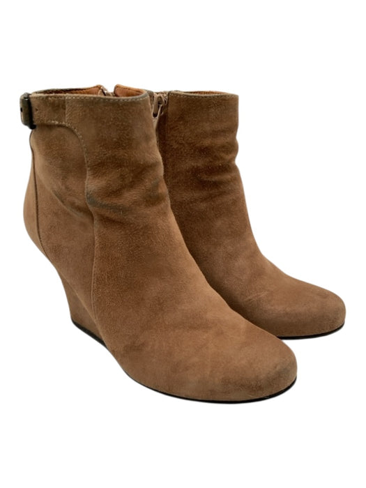 Lanvin Shoe Size 36 Light Tan Leather Suede Round Toe Buckle Detail Booties Light Tan / 36