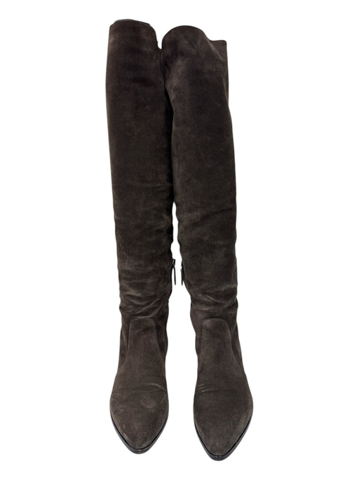 Prada Shoe Size 6 Taupe Brown Leather Suede Pointed Toe Side Zip knee high Boots Taupe Brown / 6