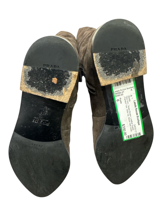 Prada Shoe Size 6 Taupe Brown Leather Suede Pointed Toe Side Zip knee high Boots Taupe Brown / 6