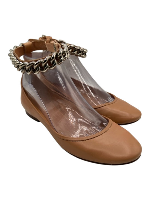 Celine Shoe Size 36 Brown Leather Chain Detail Ankle Strap Round Toe Flats Brown / 36