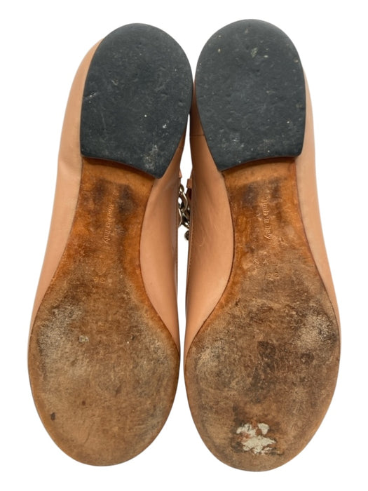 Celine Shoe Size 36 Brown Leather Chain Detail Ankle Strap Round Toe Flats Brown / 36