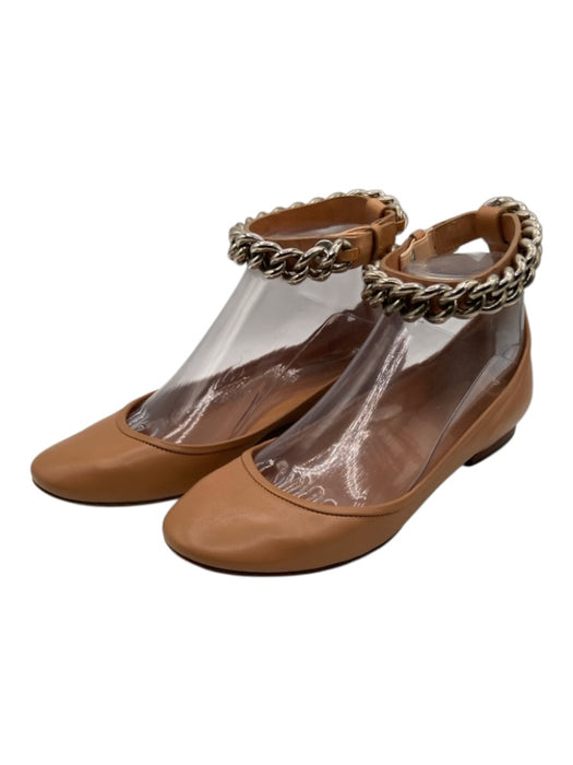Celine Shoe Size 36 Brown Leather Chain Detail Ankle Strap Round Toe Flats Brown / 36