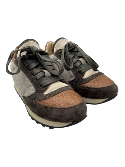 Brunello Cucinelli Shoe Size 36 Gray, Brown, Red Cotton & Leather Sneakers Gray, Brown, Red / 36